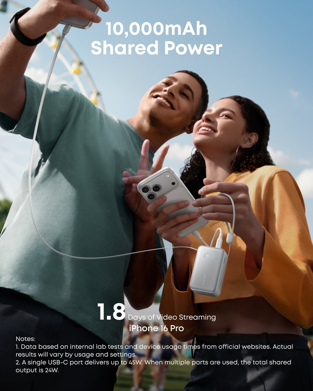 Anker 10,000mAh power bank shared with iPhone 16 Pro