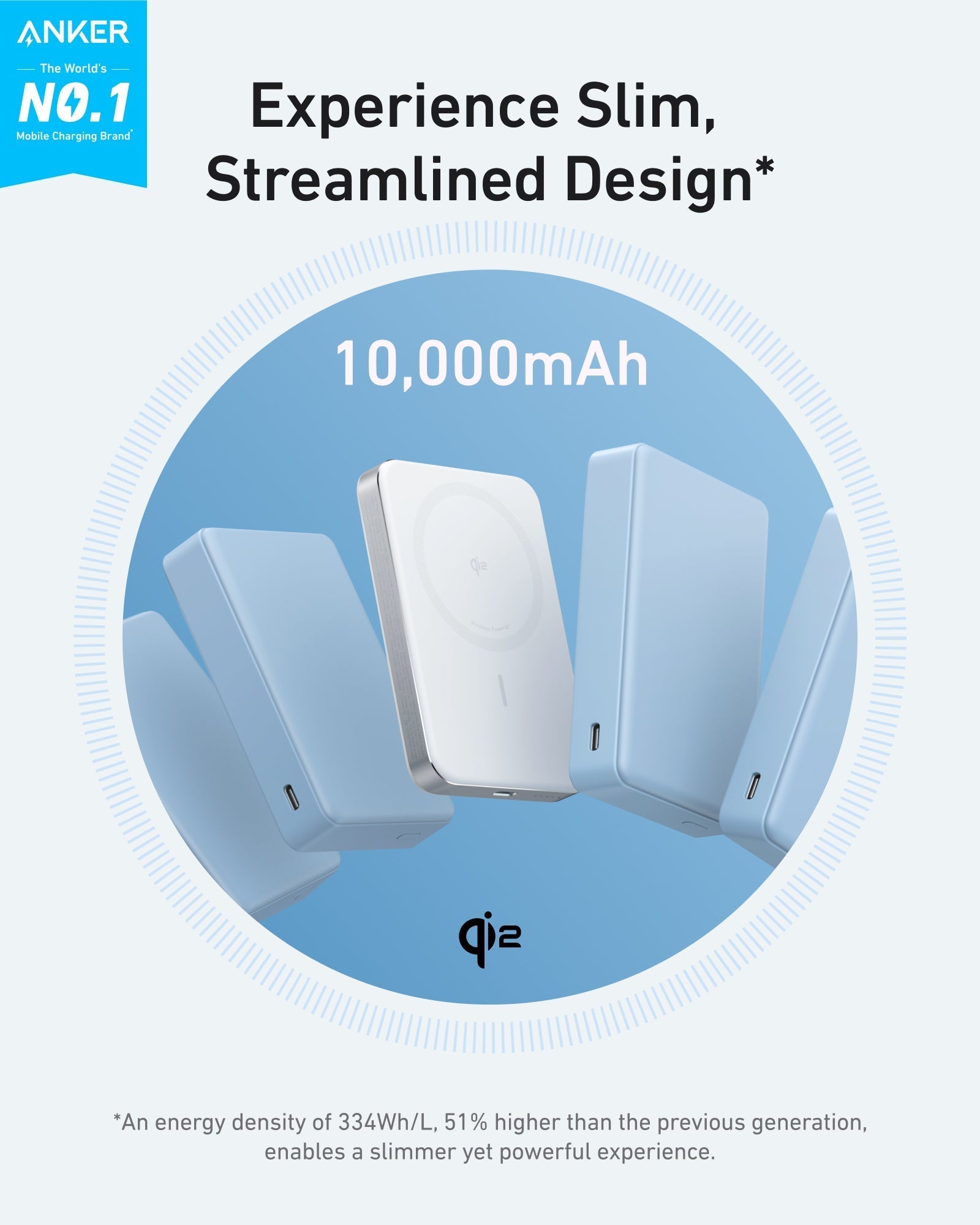 Anker sleek Qi2 power bank for 10000mAh slim streamlined charging